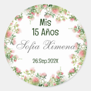 Grüne Floral Quinceañera Einladung Runder Aufkleber