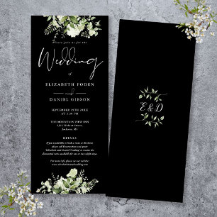 Grüne Floral Schwarz-Weiß-Dekor Hochzeit Einladung