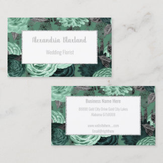 GRÜNE FLORAL SILVER GLITZER GESCHÄFTSKARTE VISITENKARTE