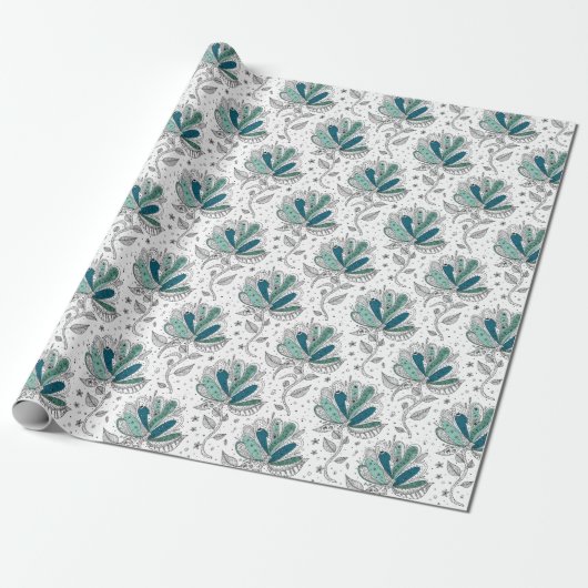 Grüne Florale Abstrakte Doodle-Kunst  Geschenkpapier (Ungerollt)
