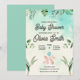 Grüne florale Babyparty, Frühlingsbabyparty Einladung