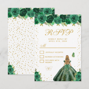 Grüne Florale Blondhaar-Prinzessin Sweet Sixteen RSVP Karte