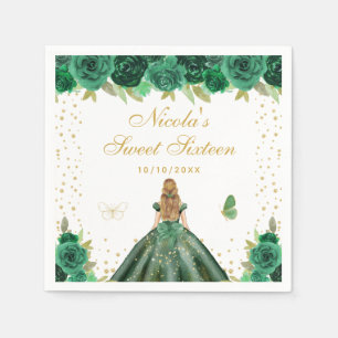 Grüne Florale Blondhaar Prinzessin Sweet Sixteen Serviette