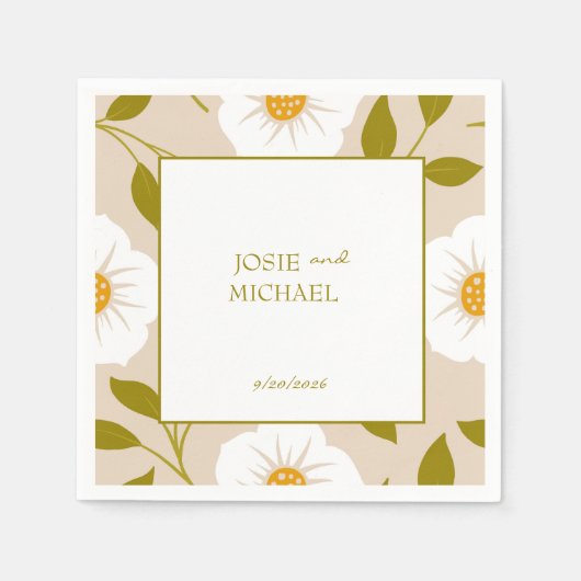 Grüne florale Boho-Hochzeitspapier-Serviette Serviette (Vorderseite)