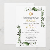 Grüne florale botanische Bar Mitzvah Bat Mitzvah Einladung (Vorne/Hinten)