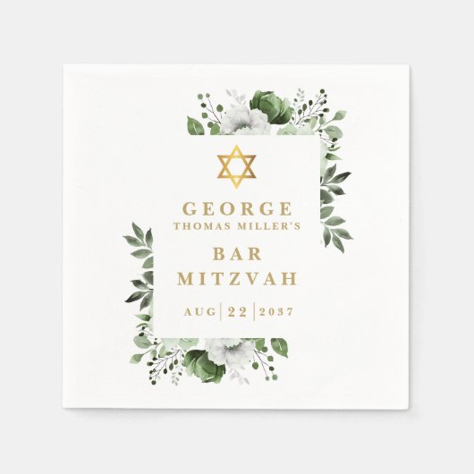 Grüne florale botanische Bar Mitzvah Bat Mitzvah Serviette (Vorderseite)