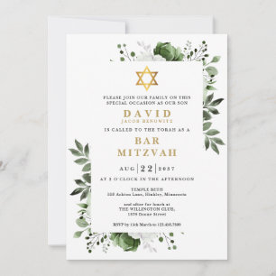 Grüne Florale Botanische Bar Mizwa Bat Mitzwa Einladung