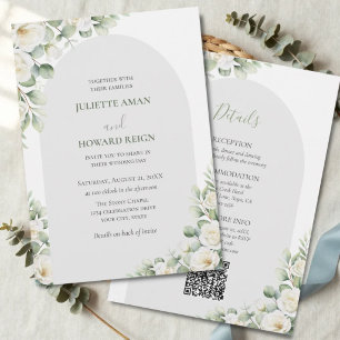 Grüne Florale Botanische Qrcode Hochzeit Einladung