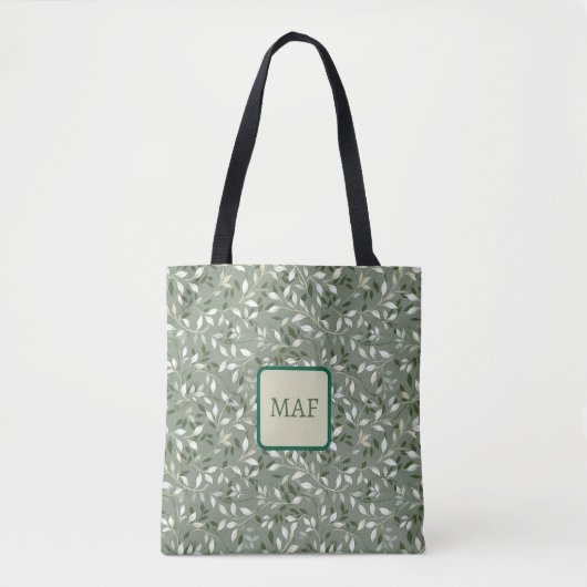 Grüne florale botanische Weinreben Monogramm Tasche (Vorderseite)