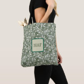 Grüne florale botanische Weinreben Monogramm Tasche (Von Nahem)