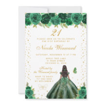 Grüne Florale Dark Skin Prinzessin Geburtstagsfeie