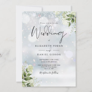 Grüne Florale Elegante Monogramm-Winterhochzeit Einladung