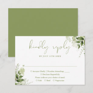 Grüne Florale Elegante Moosgrüne Hochzeit RSVP Karte