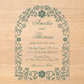 Grüne florale Hochzeit  Acryleinladungen (Vorderseite)