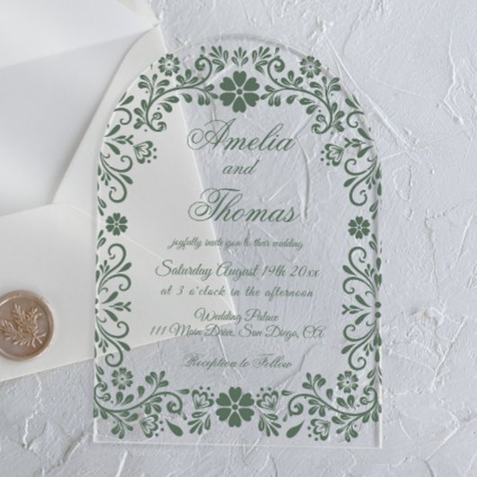Grüne florale Hochzeit  Acryleinladungen