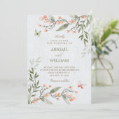 Grüne florale Hochzeit Einladung (Stehend Vorderseite)
