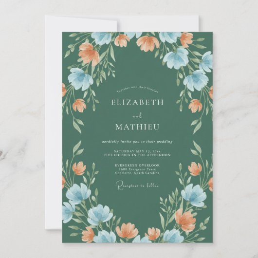 Grüne florale Hochzeit Einladung (Vorderseite)