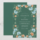 Grüne florale Hochzeit Einladung (Vorne/Hinten)