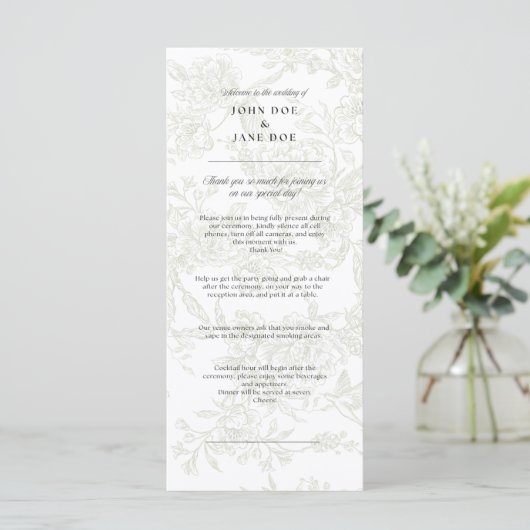 Grüne florale Hochzeitsprogramme Programm (Stehend Vorderseite)