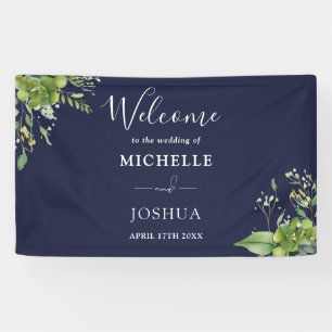 Grüne Florale Navyblaue Hochzeitsbegrüßung Banner