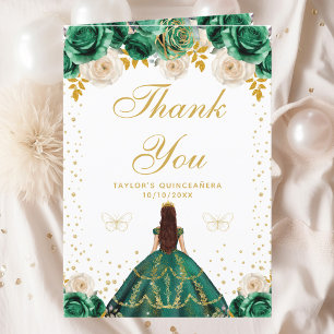 Grüne Florale Prinzessin Quinceañera Dankeskarte