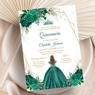 Grüne florale Quinceanera-Geburtstagseinladung Einladung
