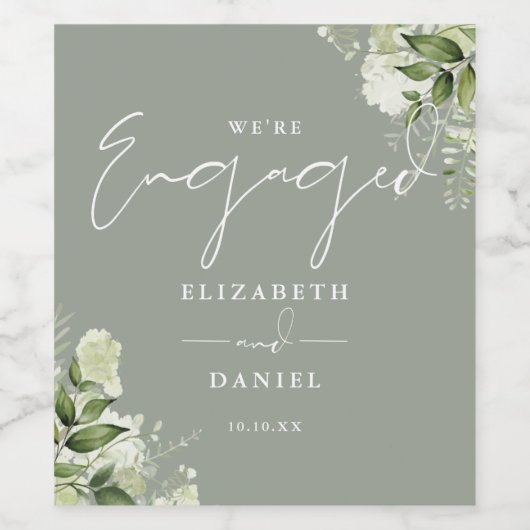 Grüne florale Sage Grüne Engagement Partei Weinetikett (Einzelnes Label)