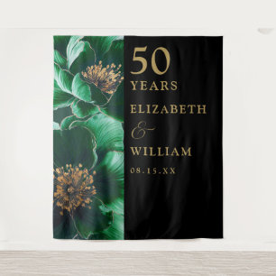 Grüne Florale Schwarz Goldene 50-Jahr-Jubiläumsrüc Wandteppich