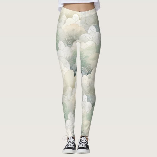Grüne florale Serenität Leggings (Vorderseite)