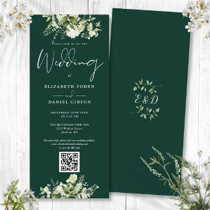 Grüne Florale Smaragd QR Code Hochzeit Einladung