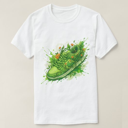 Grüne florale Sneaker-Kunst T-Shirt (Design vorne)
