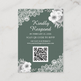 Grüne Florale Spitze QR Code RSVP Hochzeitswebsite Begleitkarte