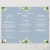 Grüne Florale Staubblaue Trifold-Hochzeitsprogramm Flyer (Hinten)