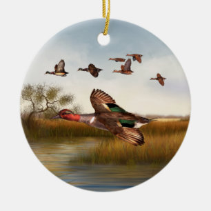 Grüne Flügel-Ente Keramik Ornament