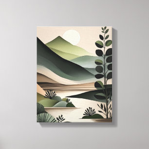 Grüne Flüstertöne: Minimalistische Boho-Kunst Leinwanddruck
