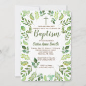 Grüne Foliage Aquarelltaufe Einladung (Vorderseite)