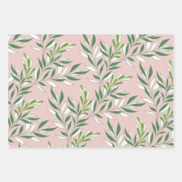 Grüne Foliage Muster Elegant Grün Blau Geschenkpapier Set