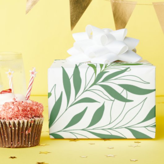 Grüne Foliage Muster elegant grün und weiß Geschenkpapier (Geburtstagsparty)