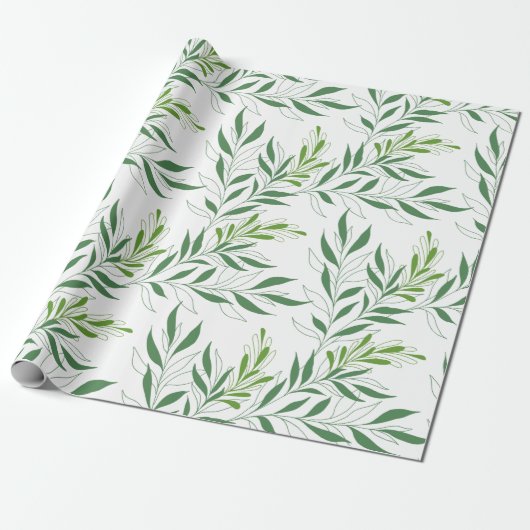 Grüne Foliage Muster elegant grün und weiß Geschenkpapier (Ungerollt)