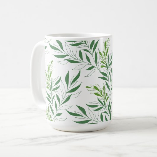Grüne Foliage Muster elegant grün und weiß Kaffeetasse (Vorderseite Links)