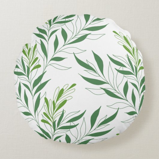 Grüne Foliage Muster elegant grün und weiß Rundes Kissen (Vorderseite)