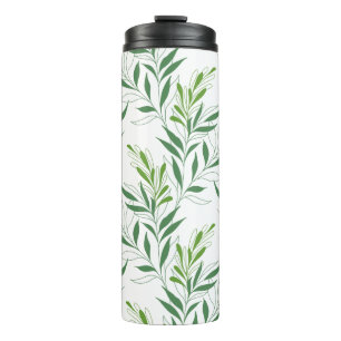 Grüne Foliage Muster elegant grün und weiß Thermosbecher