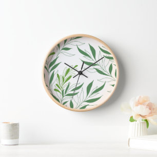 Grüne Foliage Muster elegant grün und weiß Uhr