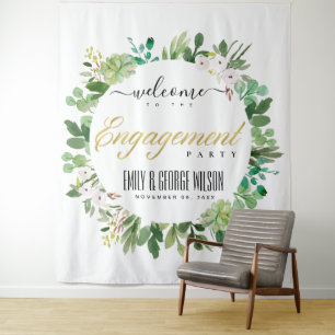 GRÜNE FOLIAGE WREATH WATERCOLOR VERLOBUNG WILLKOMM WANDTEPPICH