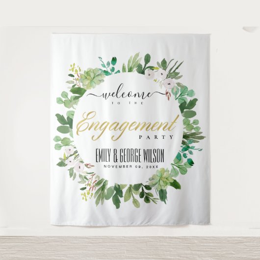 GRÜNE FOLIAGE WREATH WATERCOLOR VERLOBUNG WILLKOMM WANDTEPPICH (Vorderseite)