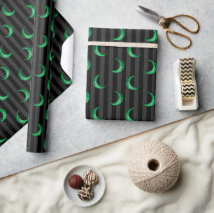 Grüne Folie Halbmond & Streifen Halloween Geschenkpapier