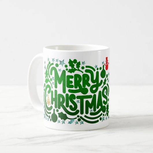 Grüne Folien Frohe Weihnachtsfeiertage Foto Kaffeetasse (Vorderseite Links)