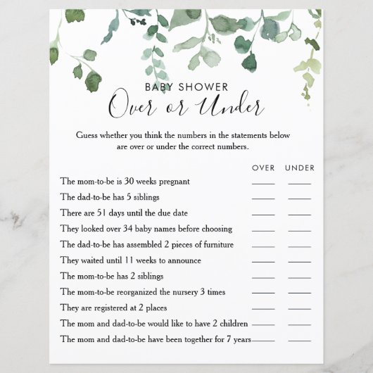 Grüne Folien über oder unter Babydusche (Vorderseite)