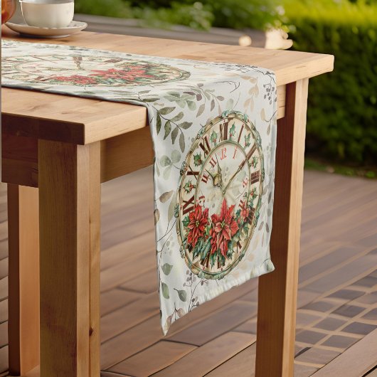 Grüne Folien, Uhr mit Poinsettia Kurzer Tischläufer