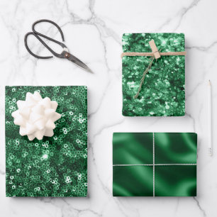 Grüne Folien-Weihnachts-Satin- und Glitter-Weihnac Geschenkpapier Set